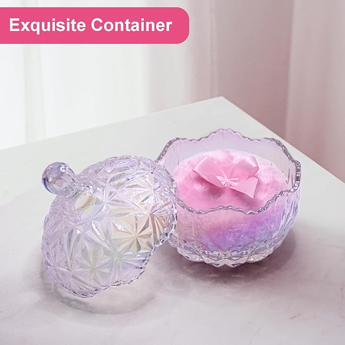 5 Pieces Large Body Powder Puff and Powder Container, Crystal Case for Dust Puff, Powder applicator with Box for Face and Body (Glitter, Crown)