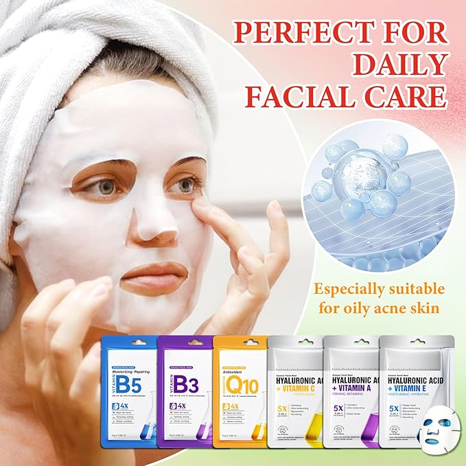 12 Pack Variety Facial Sheet Masks Skin Care Set, Hydrating Bulk Sheet Face Masks Skincare Gifts Set for Women Men, Long Lasting Moisturizing Face Mask Skincare for All Skin Type（08