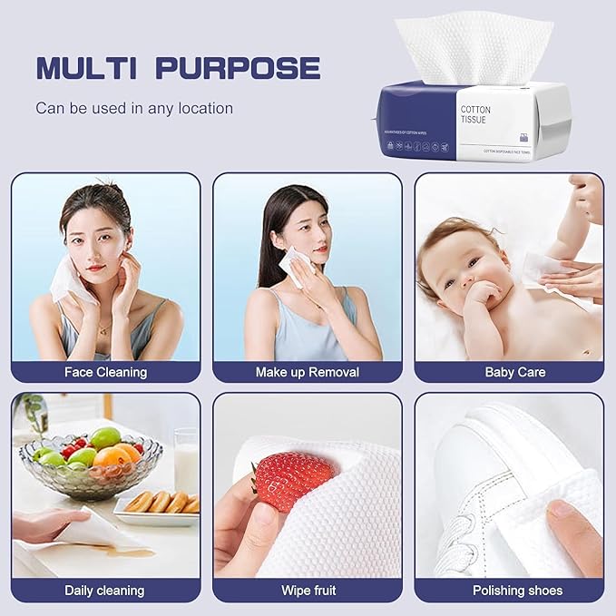 Disposable Face Towel, 600 Count Face Towels, for Washing Soft Cotton Dry Wipes Facial Cloths Towelettes for Washing and Drying, Facial Tissue for Cleansing, Skincare and Makeup Remover