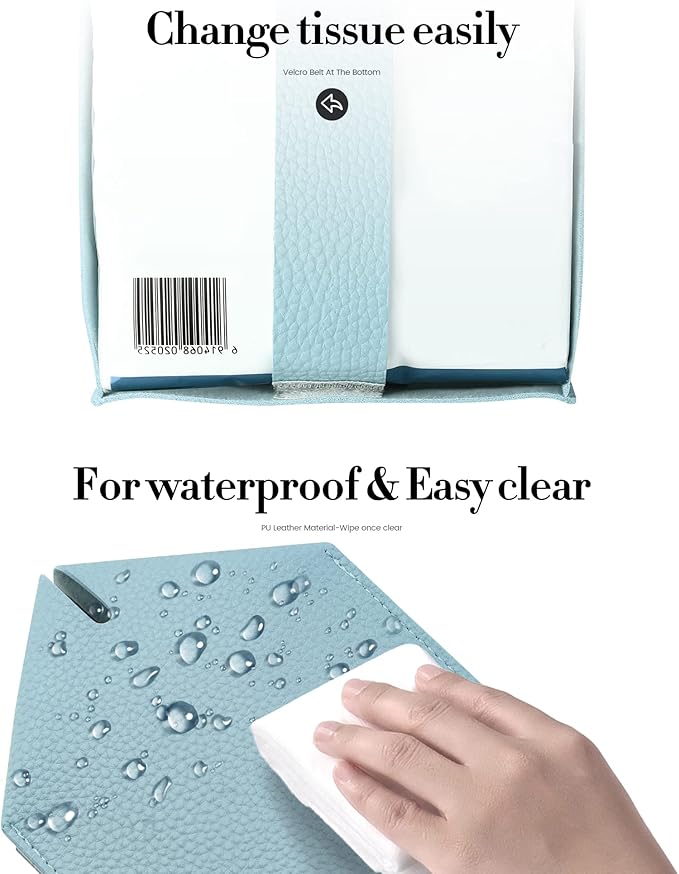 Tissue Box Cover, Jeethemy Square PU Leather Tissue Box Holder, Modern Tissue Case Facial Paper Organizer Dispenser，5X5X5'',Single Blue