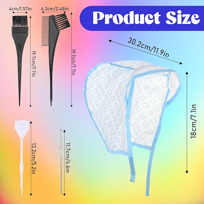 3 Pcs Hair Highlighting Caps, Bleach Cap Coloring Frosting Dye Kit, Highlighting Kit, Highlight Cap with Hooks Highlight Hair Coloring Frosting Dye Kit for Salon Hair Dyeing Hairdressing