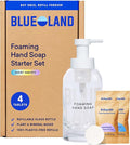 BLUELAND Hand Soap Starter Set, 1 Refillable Glass Foaming Hand Soap Dispenser with 4 Refill Tablets, Variety Scents, 4 x 9 Fl oz