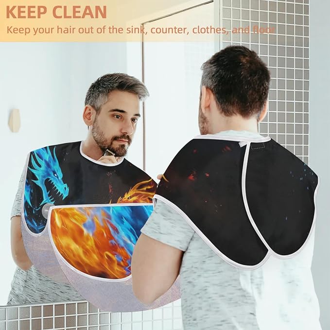 Dragon Water Fire Beard Bib Apron,Beard Hair Catcher,Non-Stick Beard Shave Cape,Shaving Trimming Non-Stick Waterproof Grooming Gifts for Dad Men Him Boyfriend