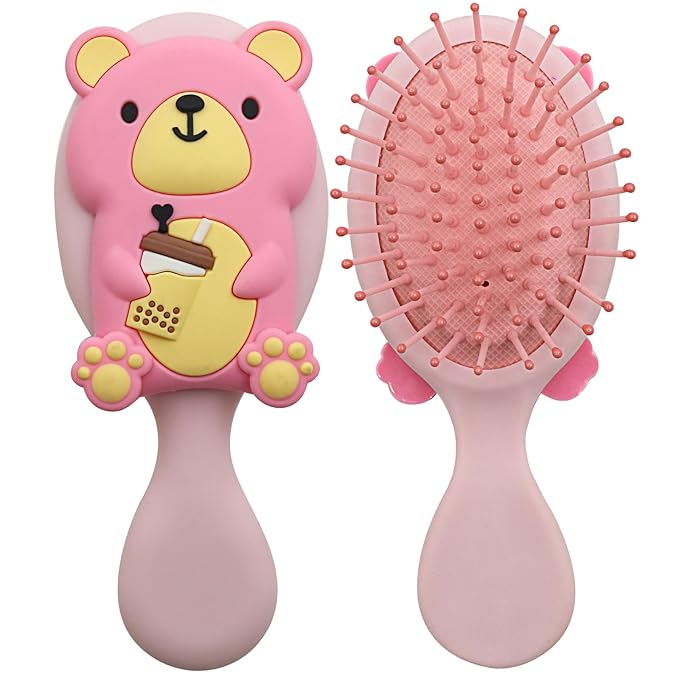 Mini Toddler Hair Brush Detangler Brush Kids Detangling Hairbrush Soft Massage Comb Small Travel Hair Brush for Thick Curly Thin Long Short（Pink）