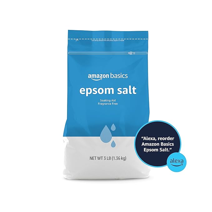 Amazon Basics Epsom Salt Soak, Fragrance Free, Magnesium Sulfate USP for Relaxation and Soothing Foot Soaking, 3 Pound Resealable Bags, 6-Pack