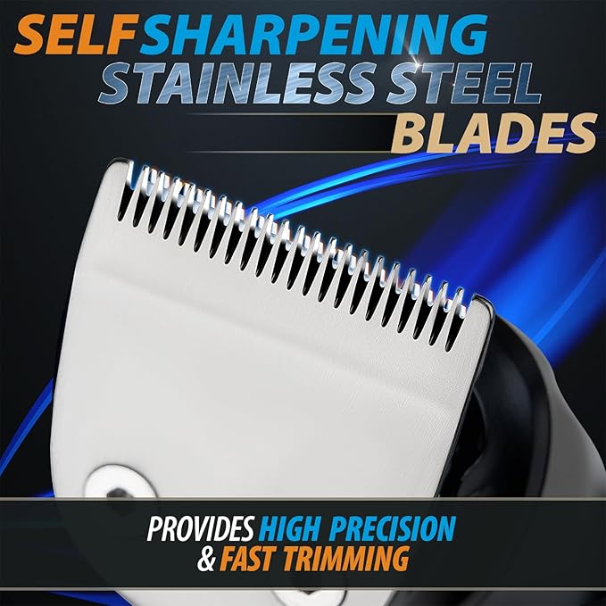 Beard Trimmer, 21 Piece Mens Grooming Kit and Hair Clipper, Cordless Rechargeable Electric Razor for Beard, Face, Nose, Hair Trimmer, Gold