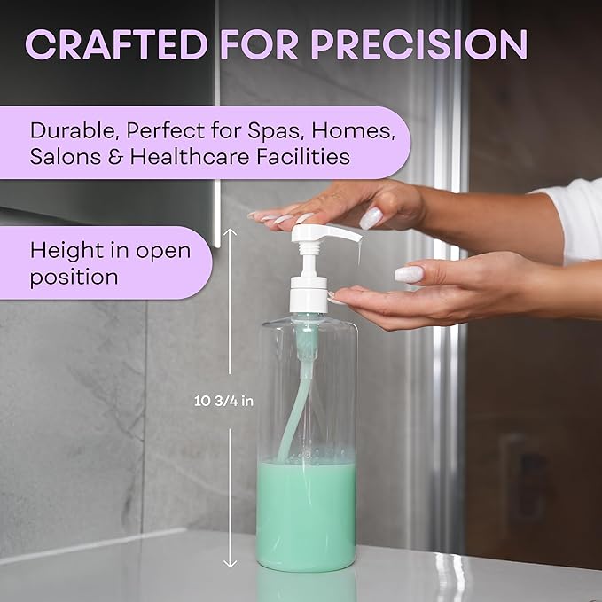 BRIGHTFROM Empty Shampoo Pump Bottles, 32 OZ / 1 Liter, BPA-Free Cylinder Containers, Household & Commercial Use, 2 Pack - Leak Proof