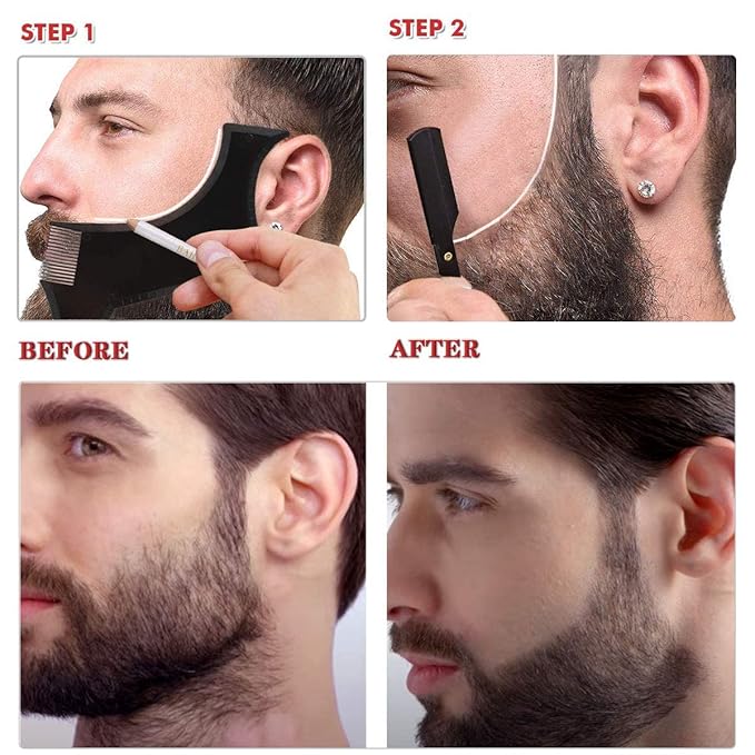 Beard Shaper, Beard Shaping Tools, Include Beard Template Guide, Professional Straight Edge Razor, 10 Count of Double Edge Blade, Barber Pencil, Beard Comb, 2 Stainless Steel Scissors