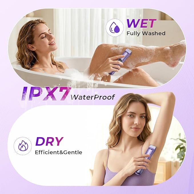 Bikini Trimmer for Women, 4 in 1 Electric Razors for Women - Dual Head, Wet & Dry Use Pubic Body Hair Trimmer Electric Shavers, Rechargeable Womens Facial Razors for Legs, Nose, Armpits, Bikini Area