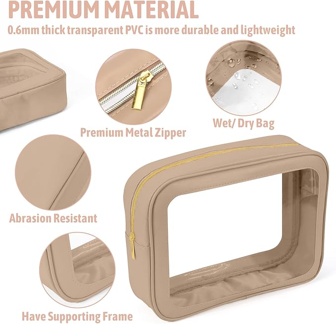 5PCS Clear Toiletry Bag,TSA Approved Travel Makeup Pouch with Zipper for Cosmetics and Toiletries，Diaper Bag Organizer Pouch Set，Women's Purse Organizer and Clear Car Bag