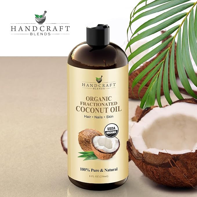 Handcraft Blends Organic Fractionated Coconut Oil | 100% Pure and Natural | Bath & Body Oil | Premium Grade Carrier Oil | Skin | Hair | Body | Massage | Hexane-Free | 8 Fl Oz
