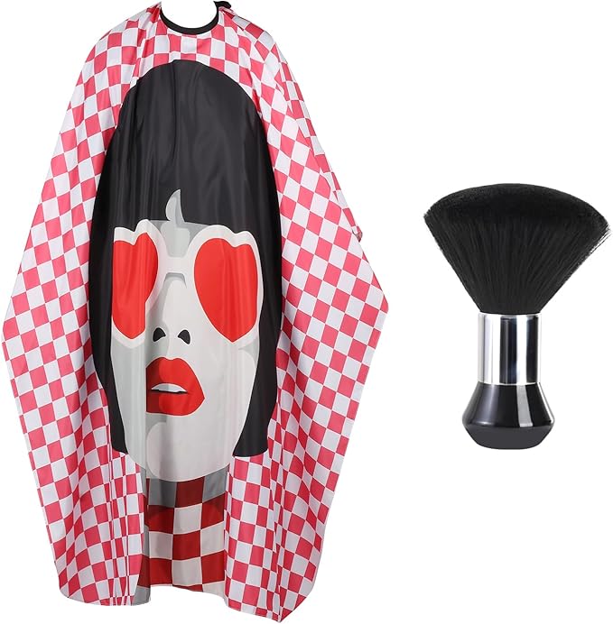 Professional Hair Cutting Cape with Neck Duster Brush, Waterproof Salon Barber Cape with Snaps, Barber Accessories