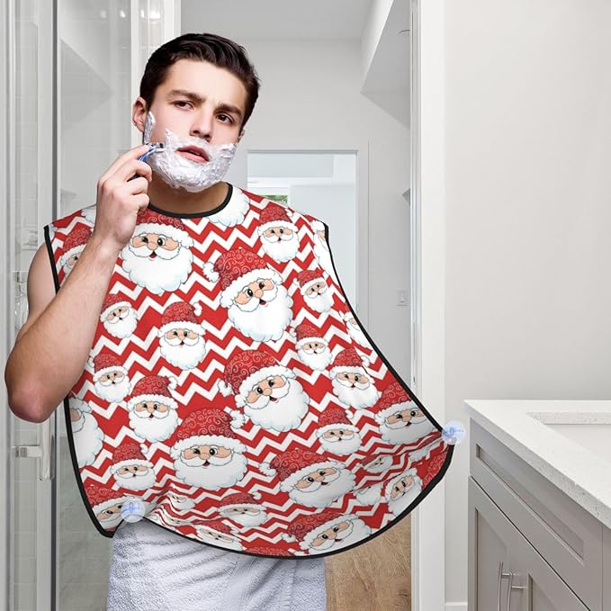 Adjustable Beard Bib, Non-Stick Hair Catcher Cape for Men's Shaving, Waterproof with 2 Suction Cups, Merry Christmas Santa Claus Shave Bib