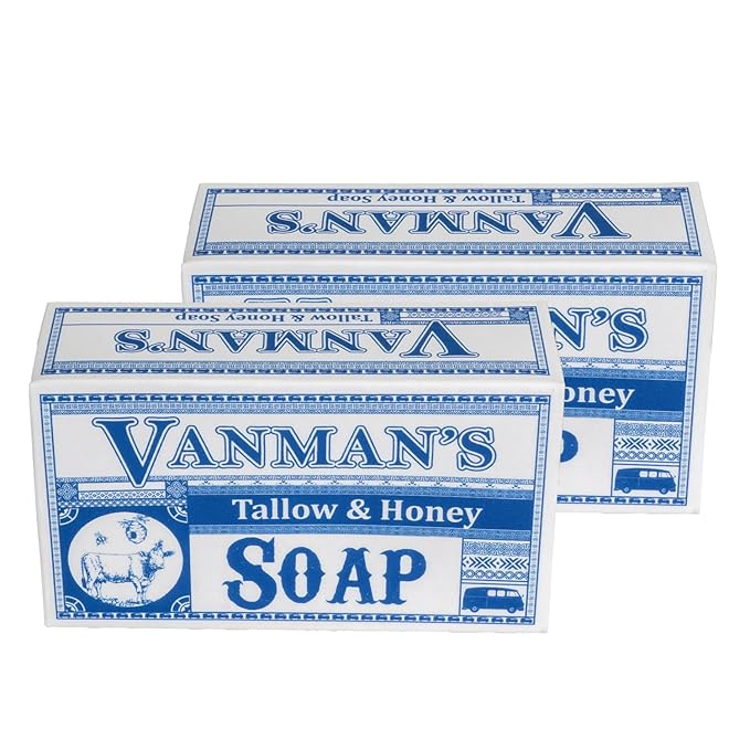 VanMan Beef Tallow and Honey Bar Soap – Pure Grass-Fed Beef Tallow for Skin with Organic Madagascar Vanilla Beans, Raw Honey & Distilled Water, Hydrating & Nourishing, Vanilla Scent, 3.8oz - 2 Pack