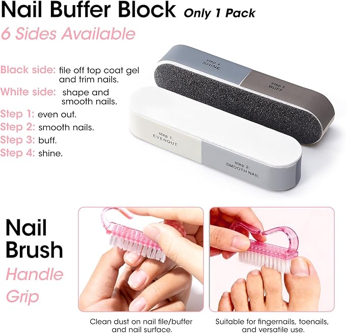 Gellen Nail Care Kit Manicure Tools Kit: Nail Strengthener and 2Pcs Nail File & Buffer 100/180, Cuticle Pusher Pen, Cuticle Oil & Remover, Fork | Nail Clipper & Brush