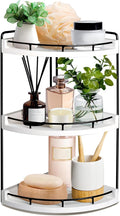 3 Tier Bathroom Counter Organizer, Bathroom Counter Tray and Vanity Organizer, Wood Corner Countertop for Kitchen, Dresser (White)