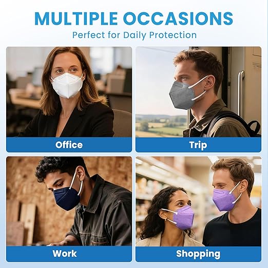 akgk KN95 Face Mask, Breathable Protection Masks, 5-Ply KN95 Multicolor Masks, Cup Dust Safety Masks 50 PCS(Black, White, Grey, Purple, Navy Blue)