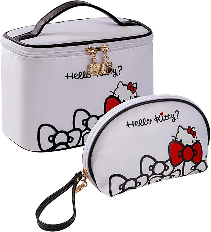 AmBealla Travel Makeup Bag Large Cosmetic Bags with Brush Holder,White Waterproof 2PCS Portable Cosmetic Case for Women,Toiletry Storage Bag for Skincare&Beauty Tools for Girls