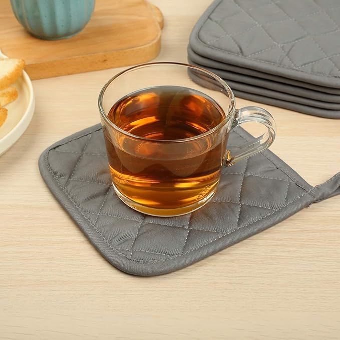 6 Pack Potholders Kitchen Pot Holders Set,Cotton Pot Holders for Kitchen 7 inch hot Pads,Heat Resistant Hot Pads for Cooking and Baking Dark Grey