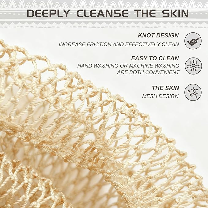 African Net Sponge Authentic, Loofah Exfoliating Body Scrubber Bath Sponge, African Exfoliating Net Sponge Back Scrubber Washcloth for Shower, Body Care Bathing Accessories (Beige)
