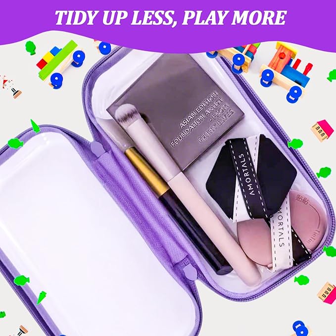 3 Pcs Clear Hard Zipper Case, Hard Shell Plastic Clear Organizer Bag, Transparent Makeup Pouches, Portable Box for Travel Toiletries Storage Bins (Purple)