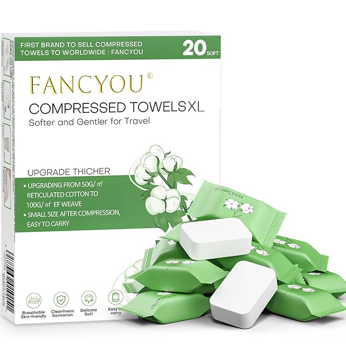 Compressed Towel Tablets Thicken, 20 Pack Disposable Face Towel, Individually Wrapped Reusable Washcloths, Compact Clean Towels Mini Portable for Travel Guests Baby Dog Camping Beauty(Green)