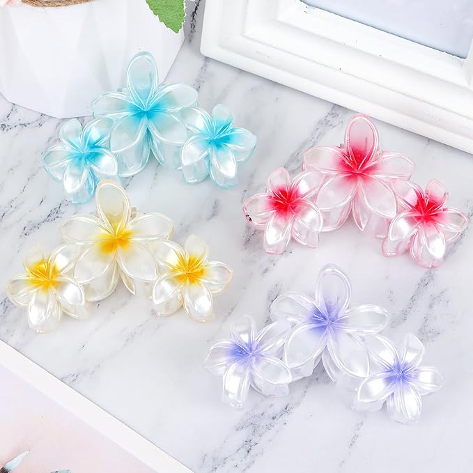 4PCS Flower Hair Claw Clips - Non-Slip Glitter Claws for Thick or Thin Hair, Strong Hold Hair Accessories for Women and Girls