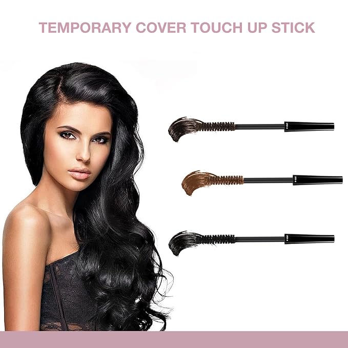 Hair Mascara for Gray Hair, 3 In 1 Hair Color Concealer Stick with Precision Applicator, Temporary Hairline Filler, Multi-Purpose Mascara for Eyebrow and Beard（Black）