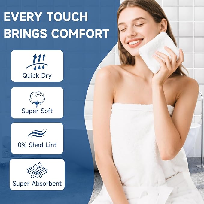 40 Pack White Coral Velvet Washcloths Bulk, Highly Absorbent and Soft Face Towels, Multi-Purpose Wash Cloths & Hand Towels for Bathroom, Hotel, Spa and Gym, 12 x 12 inches