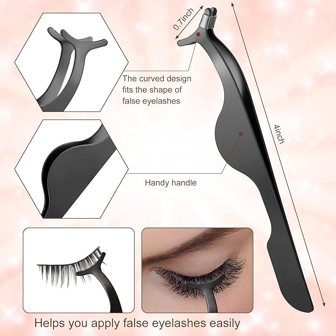 14 Pieces Eyelash Curler Kit Eyelash Comb Eyebrow Brush Tweezers False Eyelashes Applicator Tool Eyebrow Trimmer Silicone Refills Pads for Women(Black)