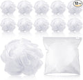 12 Pcs Travel Size Loofah Individually Wrapped, Small Shower Puff Bath Sponge Pouf Ball Bulk Mesh Bath Puff Mini Loofah Sponge with Case Bulk for Shower Care (50g,White)