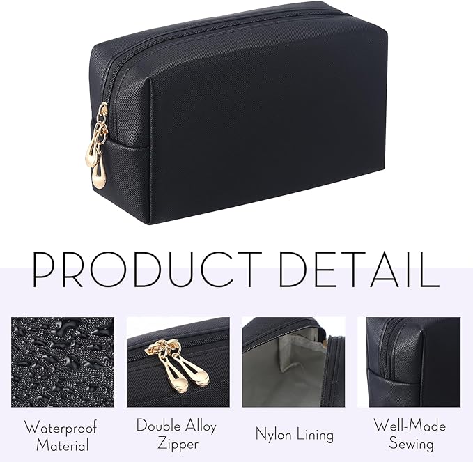 Kigeli 15 Pcs Aesthetic Makeup Bags PU Leather Cosmetic Pouches Waterproof Plain Toiletry Bags Makeup Pouches Bulk for Women Party Gift Travel Storage Organizer(Black)