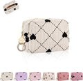 Mini Makeup Bag, Corduroy Small Cosmetic Bag for Purse with Ring Buckle, Travel Makeup Pouch for Lipsticks, Chapsticks, Coin, Earphone, Credit Card (Hearts-Beige)
