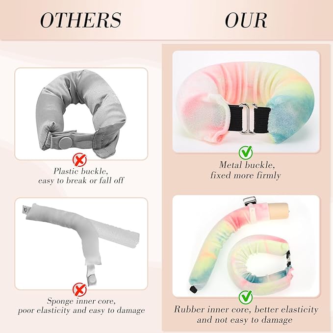 Obeoby 4 Pack Heatless Curling Rod, Overnight Curls with Hook Velvet Hair Curlers to Sleep in Blowout Rods No Heat Curls with Silk Scarf for Women Medium Long Hair, Pink Tie-Dye