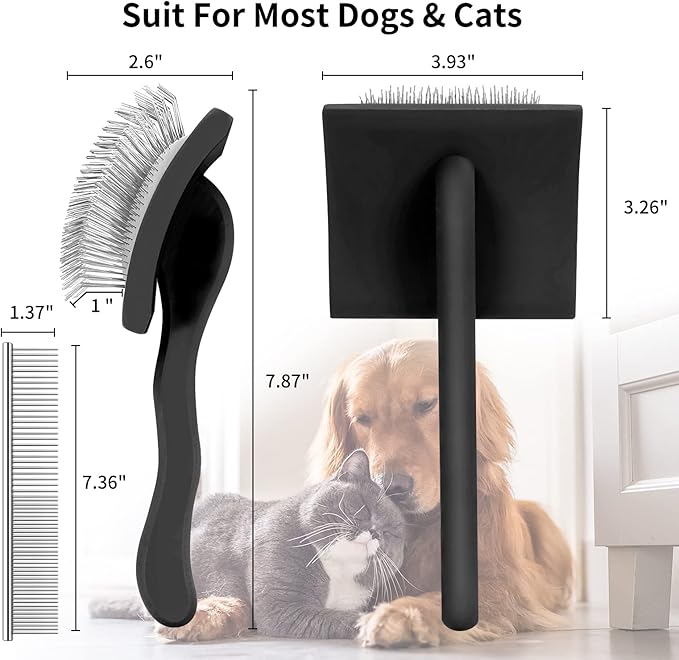 Slicker Brush for Dogs, Large Dog Brush to Long Haired Dogs for Poodles Doodles Goldendoodles Bernedoodles, Long Pin Grooming Kits to Dematting & Reducing Tangles and Fluff, Black