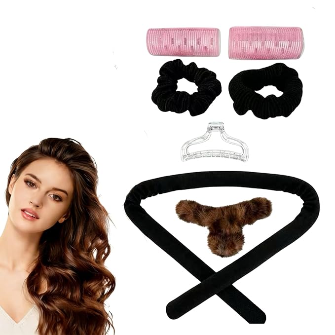 Heatless Curling Rod Set, No Heat Overnight Hair Curler with 2 Bangs Rollers, Velvet Curling Rod & Accessories, Gift Box for Long & Medium Hair