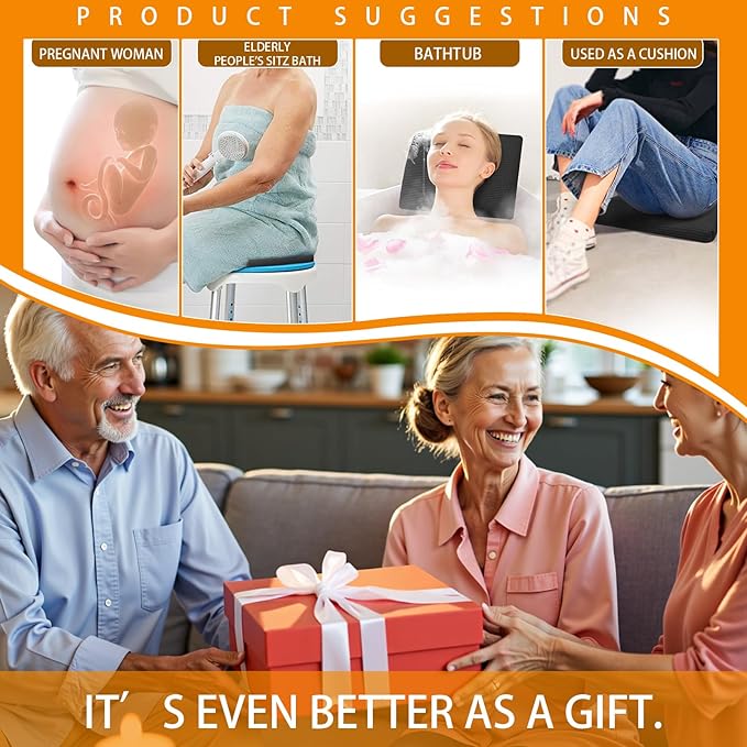 Gooo&Ma Non-Slip Waterproof Shower Seat Cushion Bathtub Pillow Shower Chair Bench Bathtub Cushion - with 3D Mesh & Hook - Bath Pillow，for Elderly，Pregnancy - Washable and Quick Drying(Black)