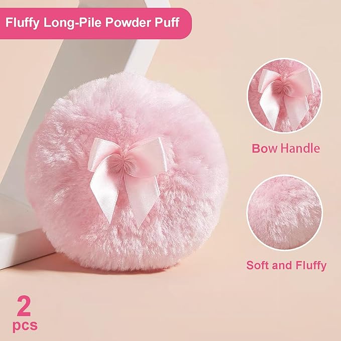 5 Pieces Large Body Powder Puff and Powder Container, Crystal Case for Dust Puff, Powder applicator with Box for Face and Body (Amber, Butterfly)