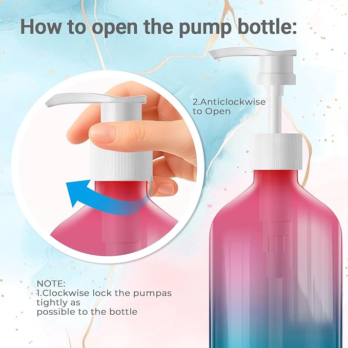 500ml Refillable Plastic Bottles with Pump Dispenser – 3 Pack Gradient Containers, BPA/Paraben-Free, Ideal for Travel Toiletries, Includes Labels