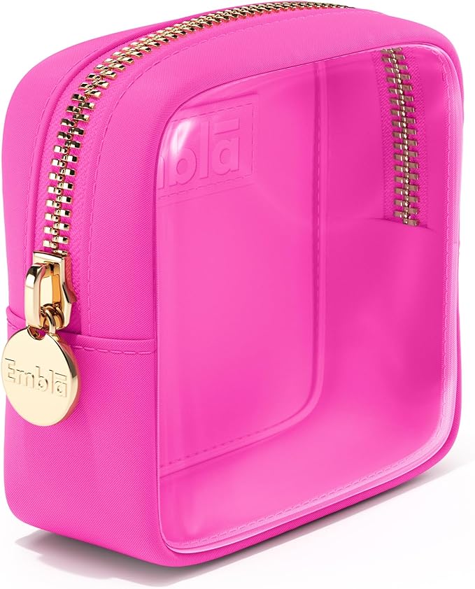 Embla Clear Small Makeup Bag for Purse Cute Mini Make Up Nylon Organizers Tiny Cosmetic Bags for Women Girls Little Toiletry Travel Pouches Zipper Skincare Pouch Organizer Hot Pink