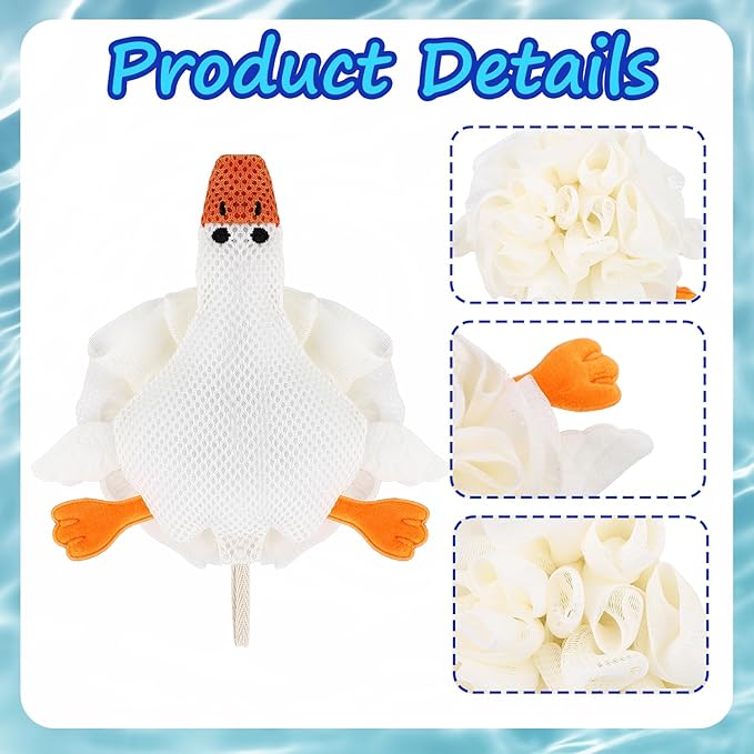 Vesici 2 Pcs Loofahs for Kids Children's Bath Loofahs Girls Toddler Cute Cartoon Bath Sponges Loofah Pouf Body Scrubber Mesh Sponges for Shower Washing Exfoliating (Turtle,Goose)