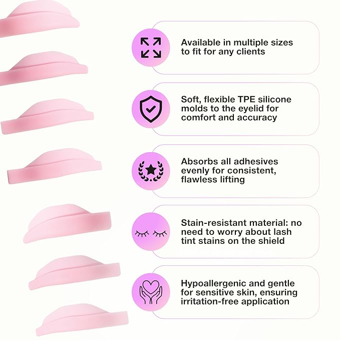 Curacoro Lash Lift Rods, 14 Pcs/7 Sizes Lash Lift Shields, Lash Lift Pads for Eyelash Curling and Lifting, Reusable Silicone Lash Rods For Eyelash Perm Lamination