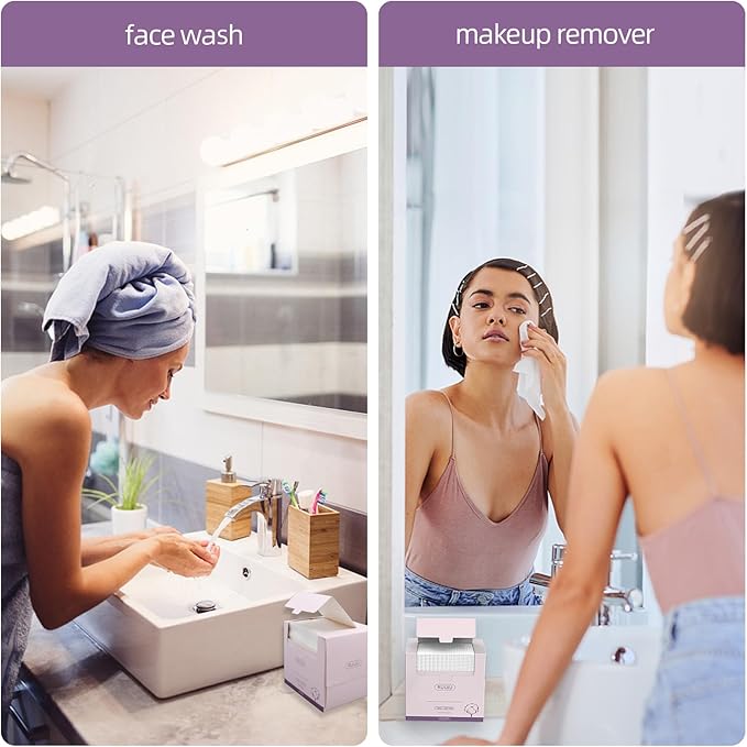 130 Count 2 PACK Disposable Face Towel, 100% Cotton Biodegradable, SoftLarge Size 10"X 12"and Thick Disposable Clean Face Towels for Washing and Drying RUIJIU