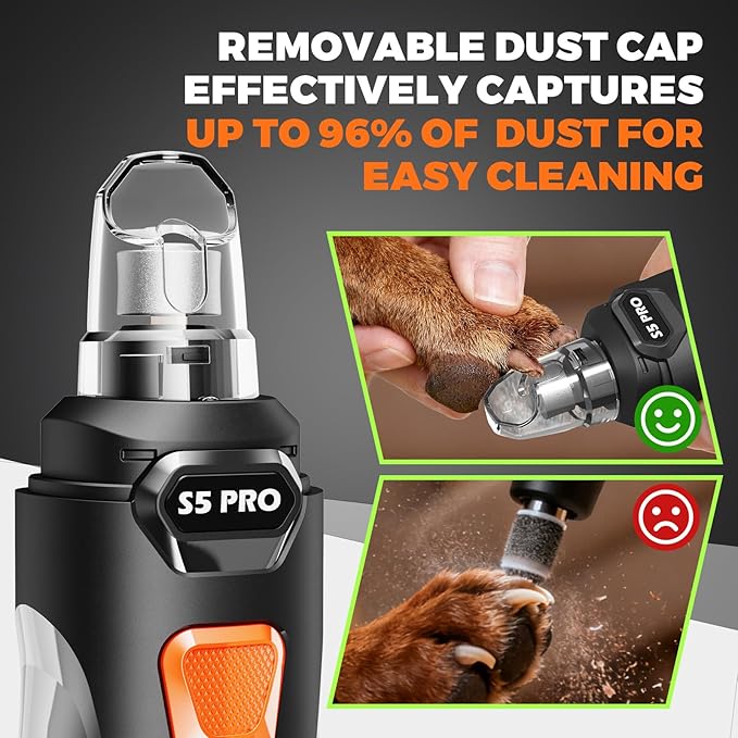 Whisper Quiet Dog Nail Grinder with LED Light, Safe & Stress-Free for Sensitive Dogs of All Breeds & Sizes, 3 Grinding Bits, 3-Speed, Pet Nail Trimmers, Rechargeable Painless Grooming Kit