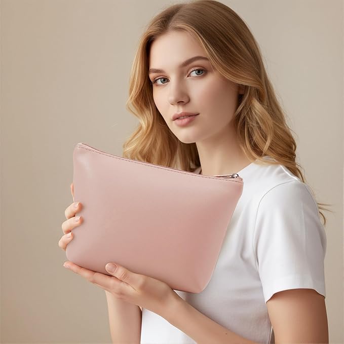 Kigeli PU Leather Makeup Bag for Women Gift Cosmetic Pouch for Purse Waterproof with PU Leather Travel Toiletry Organizer with Zipper for Women Bridesmaid Friend Gift(Nude)