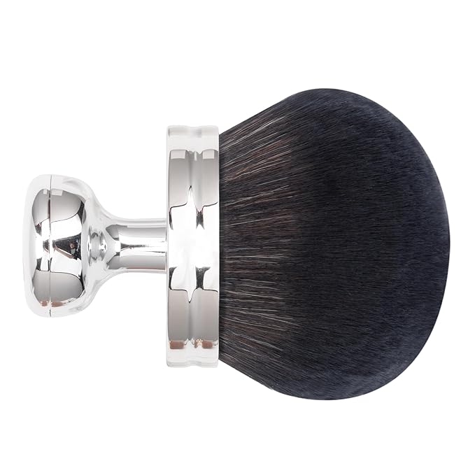 Blend & Blur Extra Large Body Makeup Brush for Self Tanner,Leg Makeup & Bronzer Self Tan Applicator, 3.2inch Wide Round Head Kabuki Brush For Application with Drawstring Bag (Silver - Black)