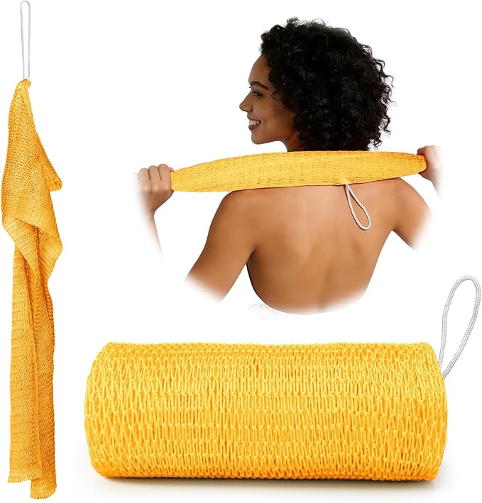 African Net Sponge Authentic, 47 inches Exfoliating Body Scrubber, Back Scrubber for Shower, African Bath Sponge with Knots, Durable Loofah Washcloth for Women & Men Daily Use