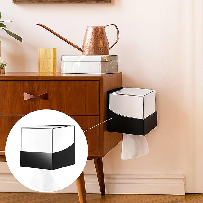 Geelin 2 Pcs Tissue Box Holder Wall Mount Acrylic Dispenses Tissue Box Shelf Gloves Wipes Paper Napkins Organizer Upward or Downward for Kitchen Bathroom Office Rv (Black)