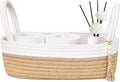 ABenkle Small Storage Basket for Toilet Tank Top - Jute Rope Woven Organizer with Handle, Boho Countertop Bathroom Decor, Toilet Paper Holder, 13x6x4 Inch