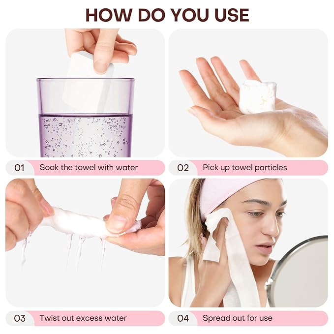 Disposable Face Towel 20 Count Compressed Towel Tablets 12×9 Inch Washcloths for Facial Cleansing Skincare Routine Hotel Stay Bathroom Gym Workout Camping Hiking Portable Travel Cloths (Pink)